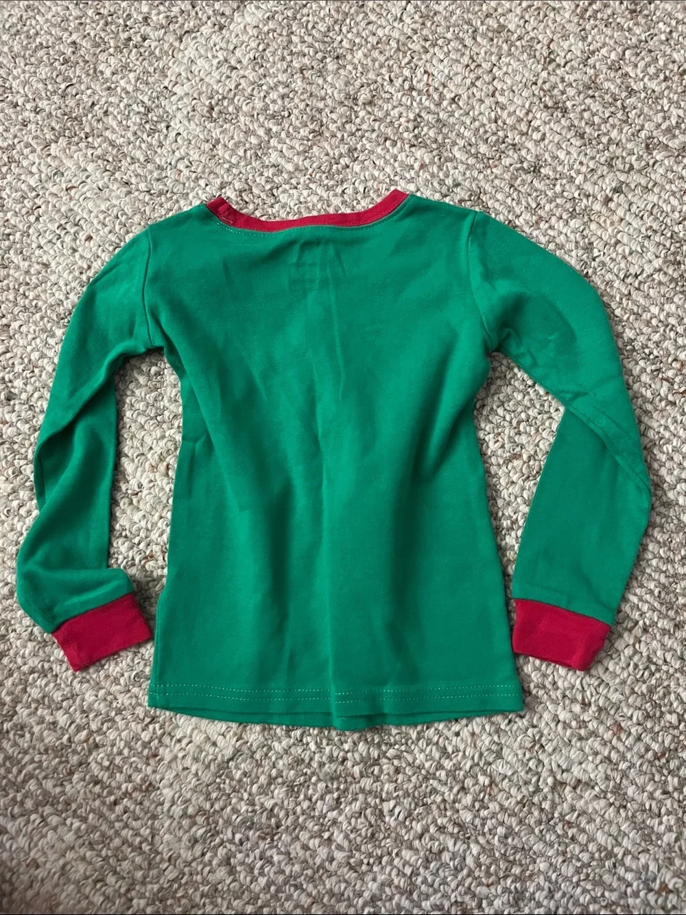 Green & Red Elf-Style PJ Top with Yellow Button Print